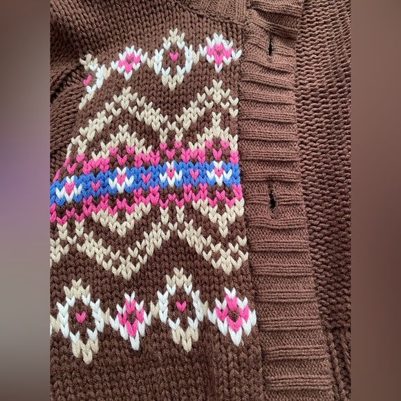 Girls Brown Patterned Cable Knit Sweater - Picture 4 of 6